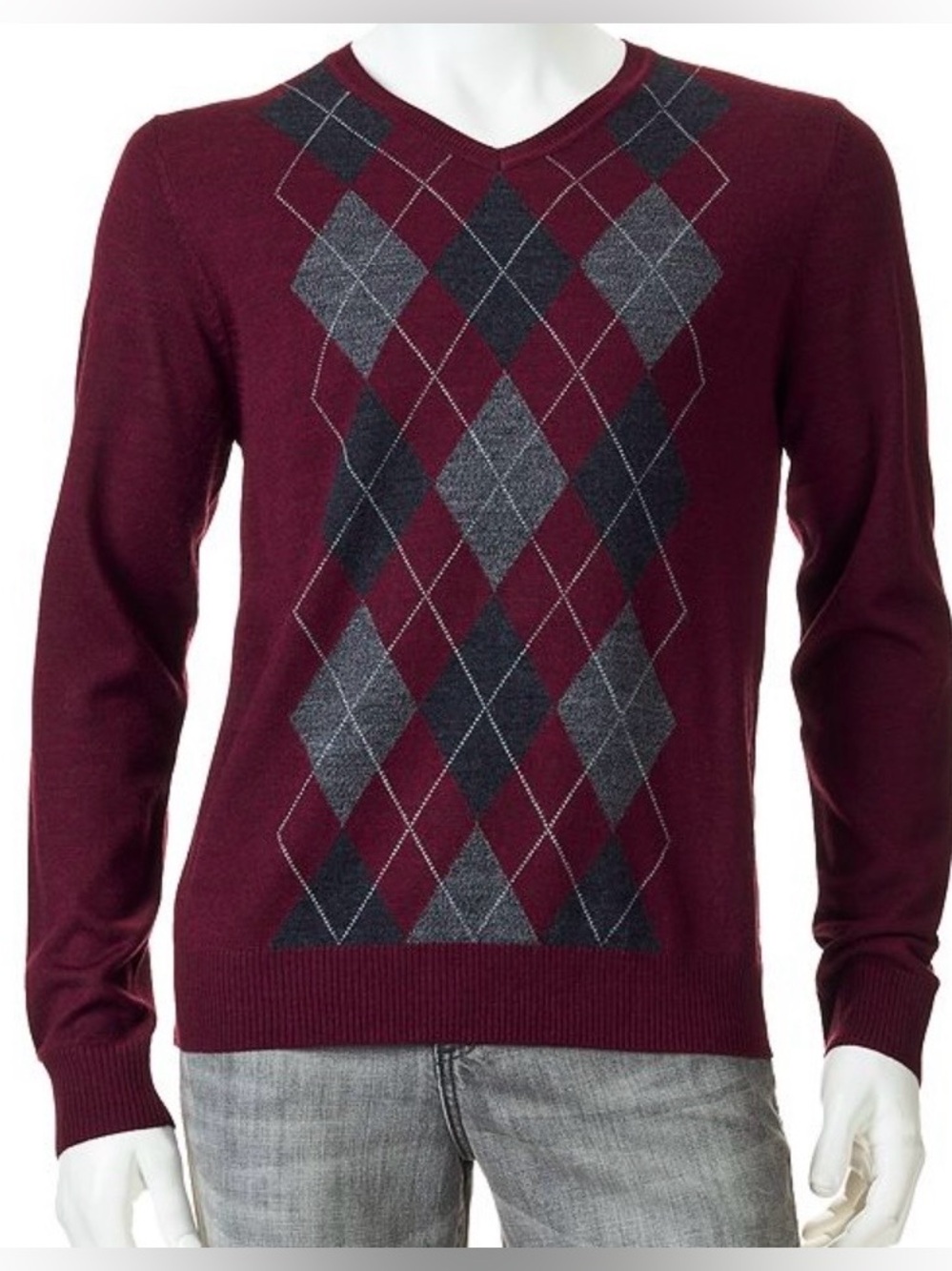 Apt. 9 modern fit Argyle Merino V neck sweater